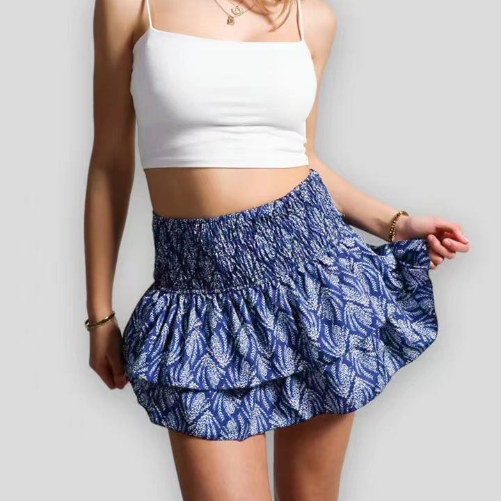 Women's Paisley Tiered Mini Skirt – Smocked Waistband