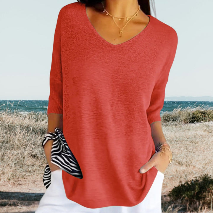Women's Knit Sweater Slim-Fit Long Sleeve V-Neck – Ribbed Pullover