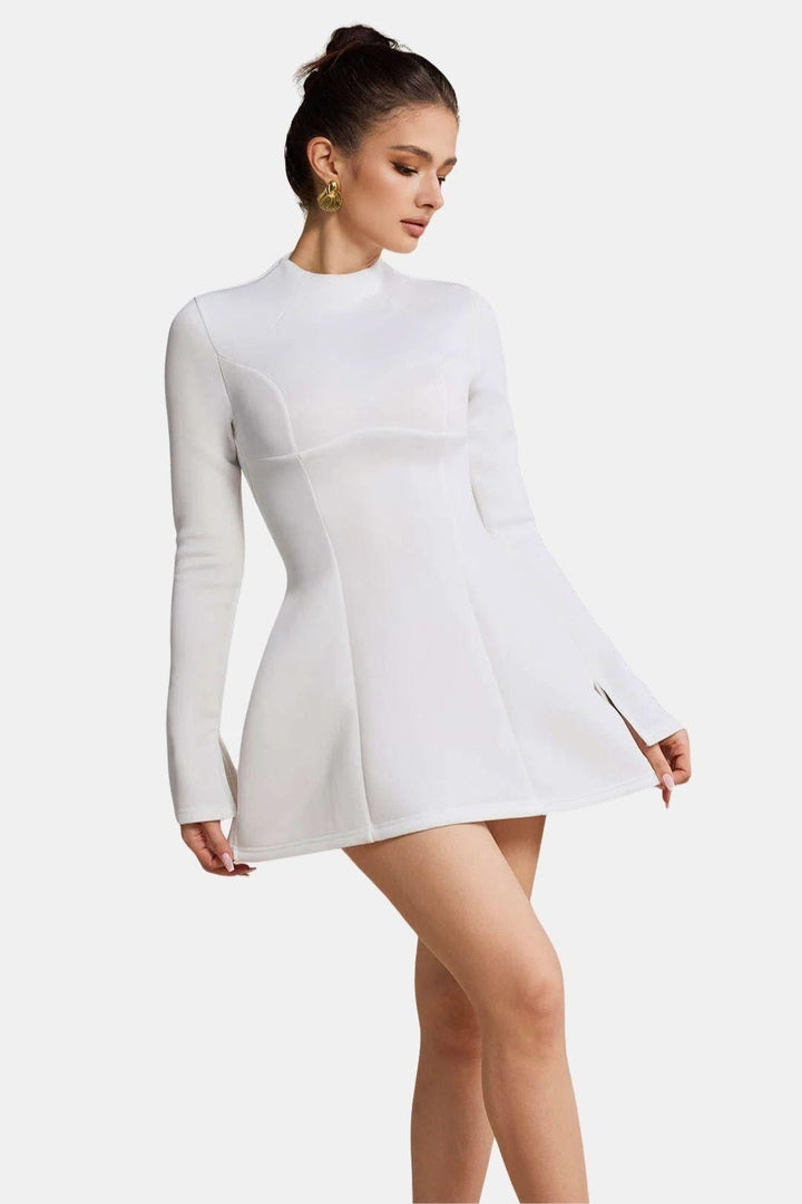 Open Back Mini Dress – Long Sleeve Bodycon High Neck