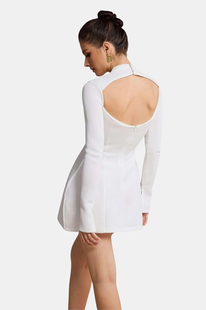 Open Back Mini Dress – Long Sleeve Bodycon High Neck
