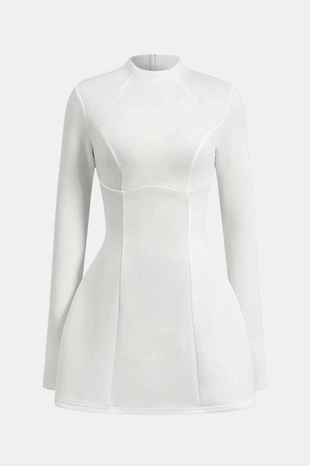 Open Back Mini Dress – Long Sleeve Bodycon High Neck