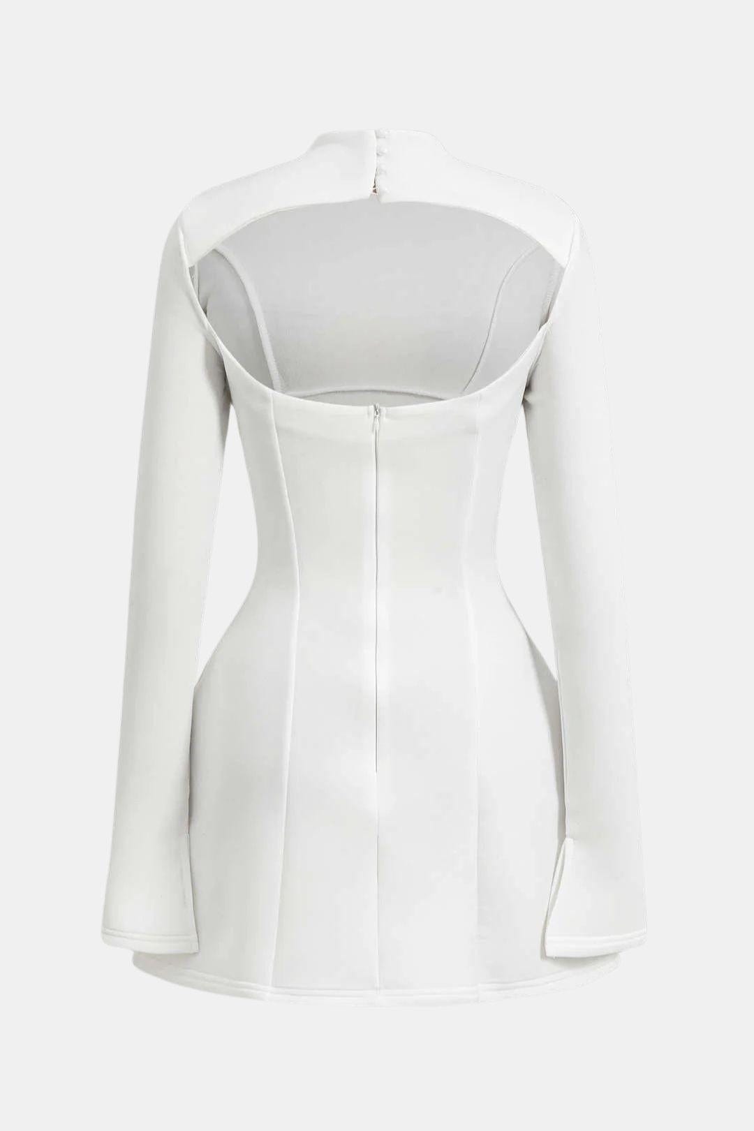 Open Back Mini Dress – Long Sleeve Bodycon High Neck