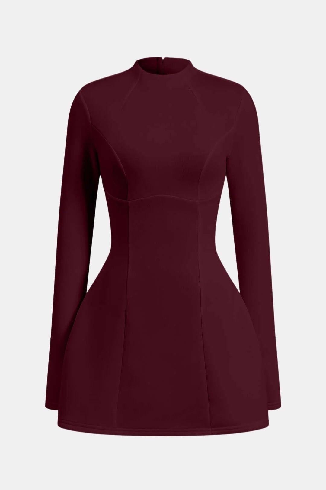 Open Back Mini Dress – Long Sleeve Bodycon High Neck