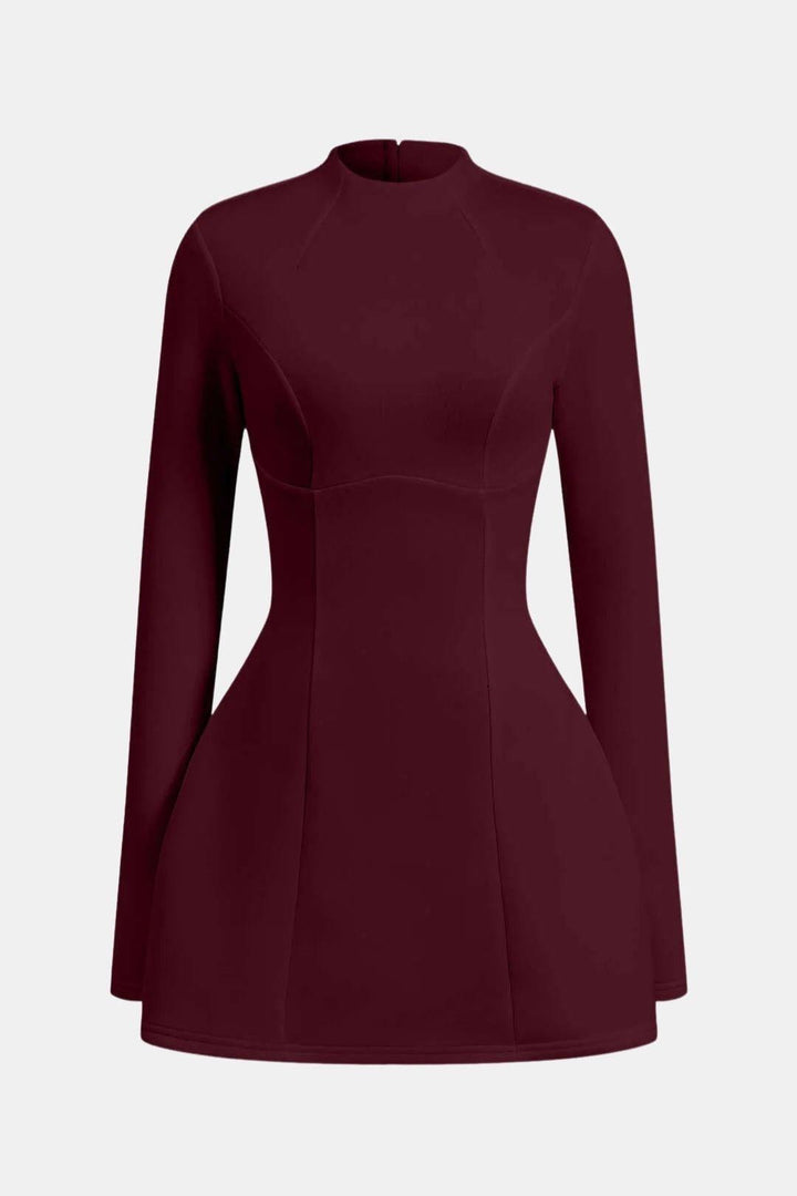 Open Back Mini Dress – Long Sleeve Bodycon High Neck