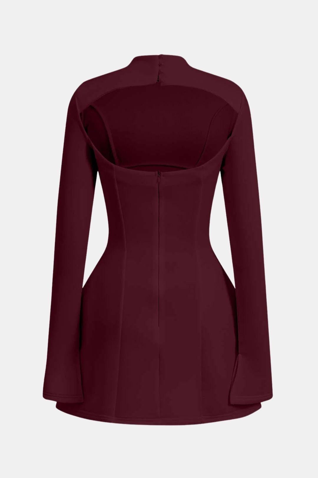 Open Back Mini Dress – Long Sleeve Bodycon High Neck