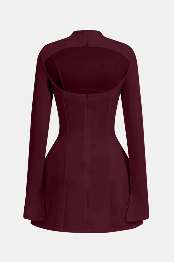 Open Back Mini Dress – Long Sleeve Bodycon High Neck