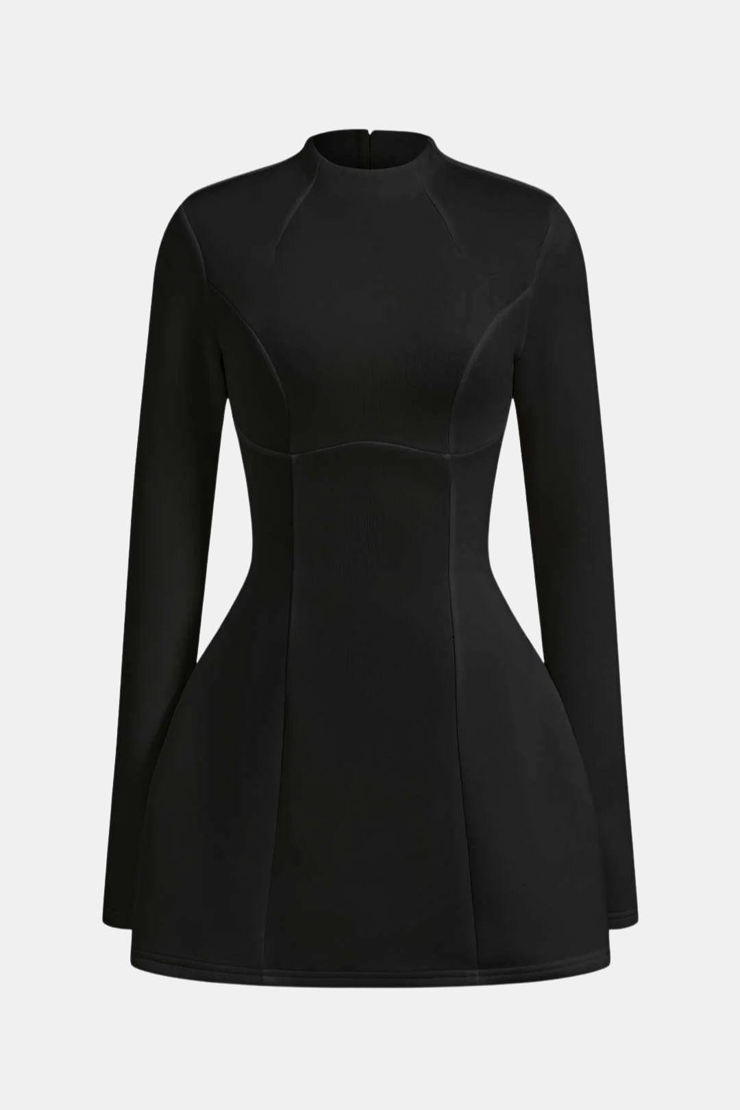 Open Back Mini Dress – Long Sleeve Bodycon High Neck