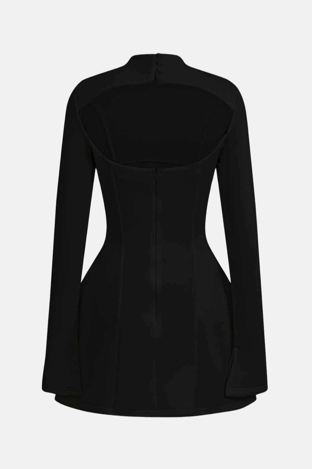 Open Back Mini Dress – Long Sleeve Bodycon High Neck