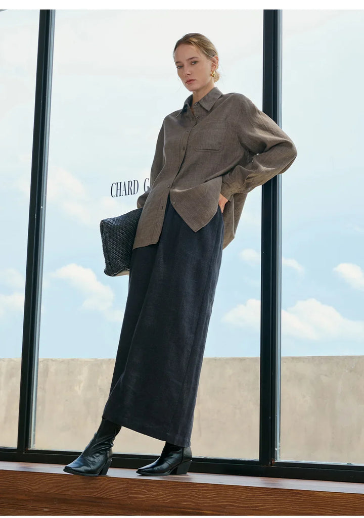 Women's Lyocell-Linen Blend Oversized Longline Shirt – Classic Collar