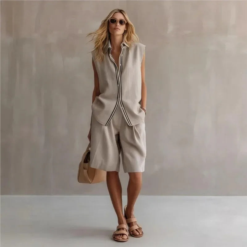 Linen Two Piece Set – Women's Sleeveless Relaxed Fit