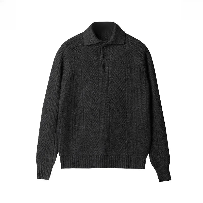 Men's Soft Knit Long Sleeve Polo Shirt Slim Fit – Woven Pattern
