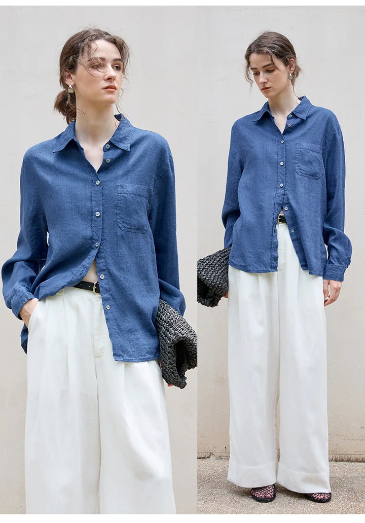 Women's Lyocell-Linen Blend Oversized Longline Shirt – Classic Collar