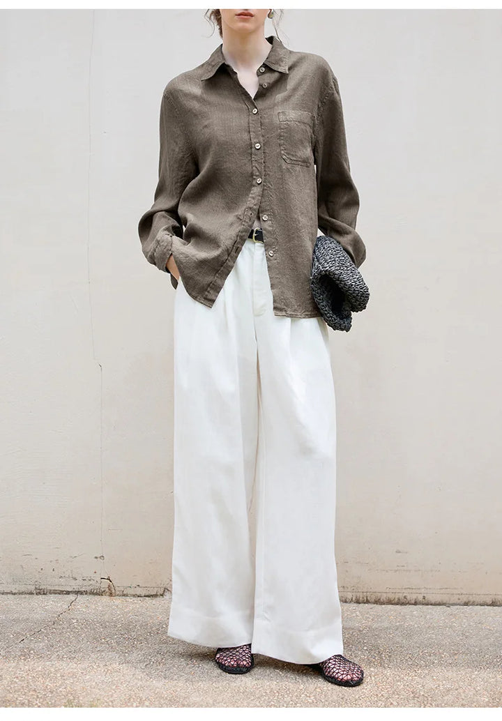Women's Lyocell-Linen Blend Oversized Longline Shirt – Classic Collar