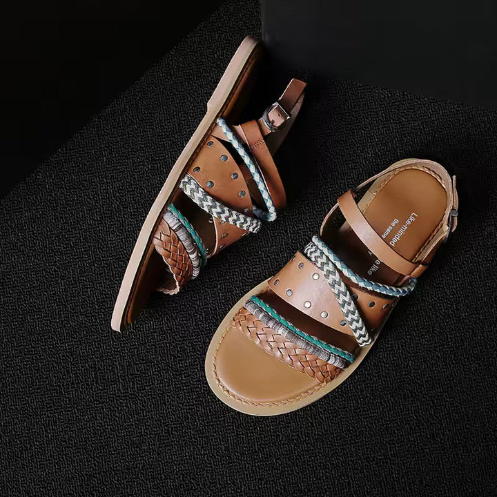 Women's Flat Gladiator Sandals – Braided Leather Slingback