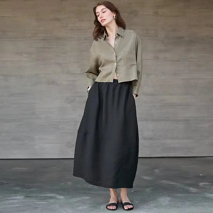 Women's 100% Linen Cropped Oversized Shirt – Long Sleeve