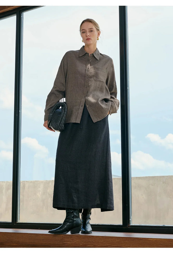 Women's Lyocell-Linen Blend Oversized Longline Shirt – Classic Collar