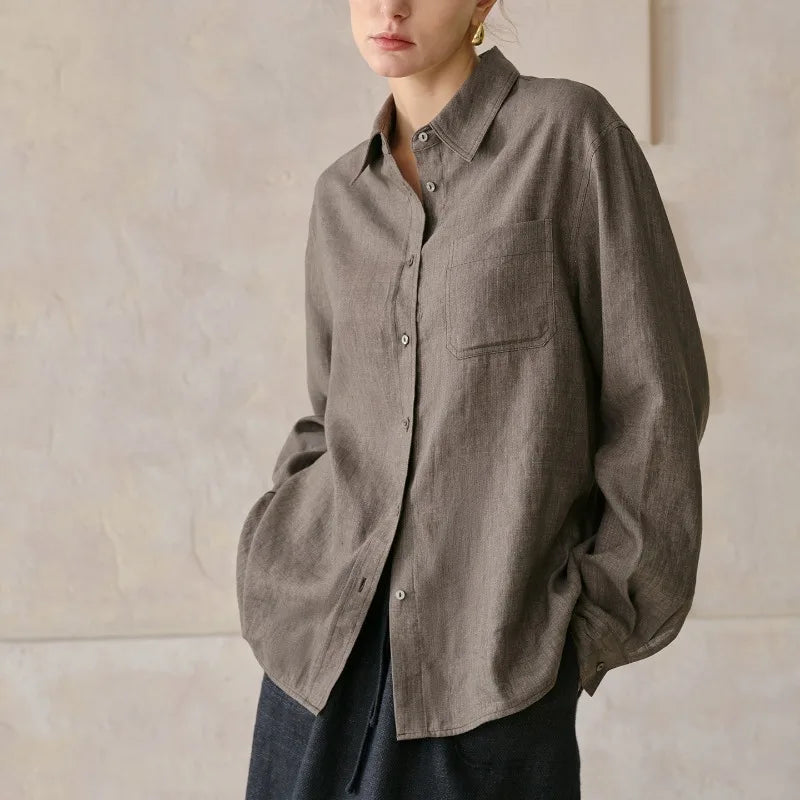 Women's Lyocell-Linen Blend Oversized Longline Shirt – Classic Collar