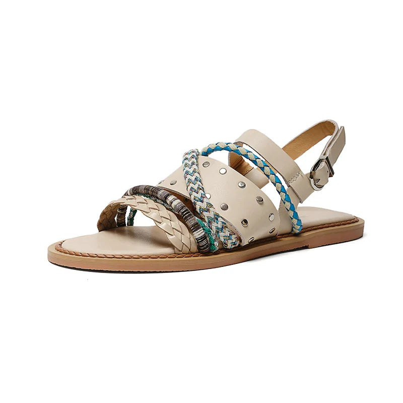 Women's Flat Gladiator Sandals – Braided Leather Slingback