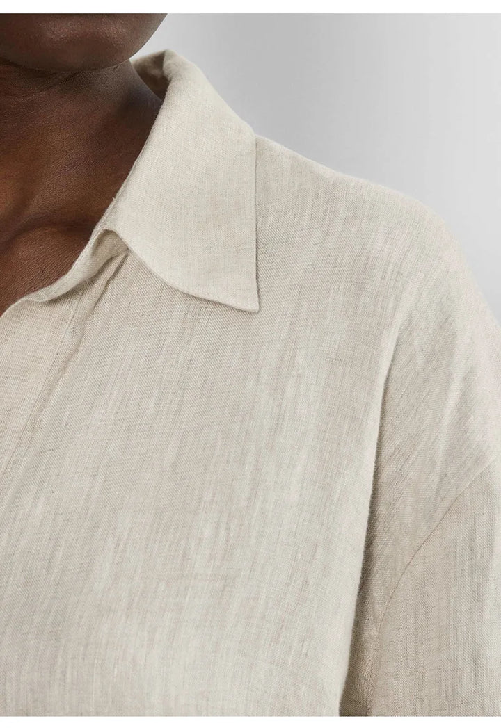 Women's 100% Linen Polo Collar Pullover – Relaxed Oversized Fit