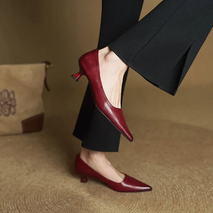 Women's Leather Pointed Toe Kitten Heel Pumps – Foam Padded Insole