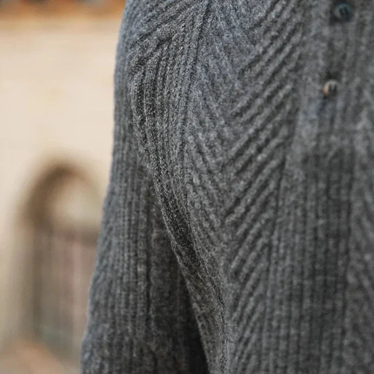 Men's Soft Knit Long Sleeve Polo Shirt Slim Fit – Woven Pattern