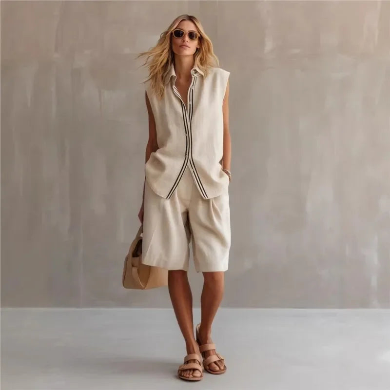 Linen Two Piece Set – Women's Sleeveless Relaxed Fit