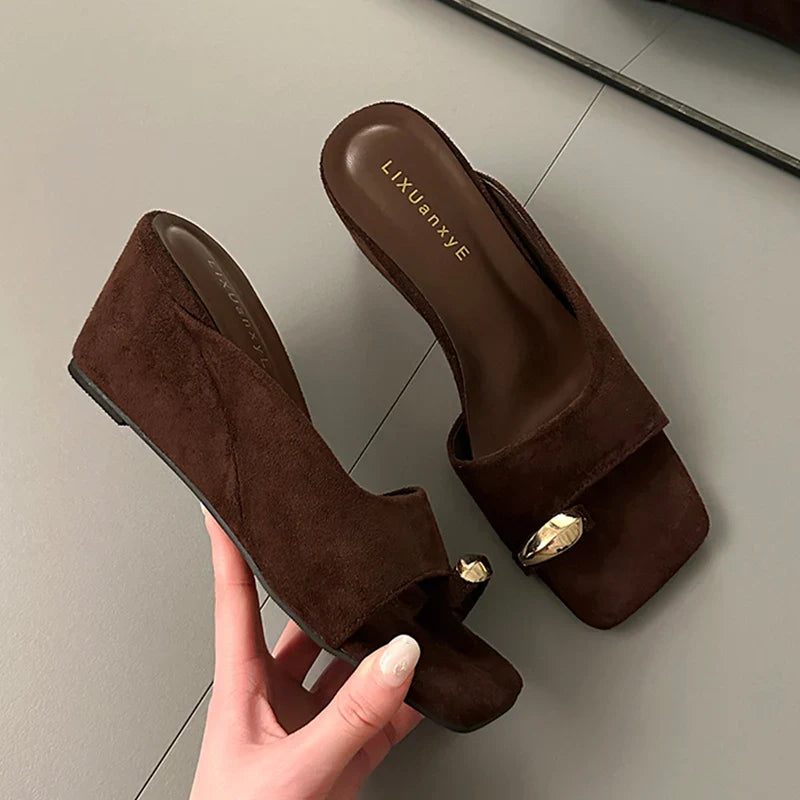 Women's Wedge Platform Sandal – Lambskin Square Toe Heel
