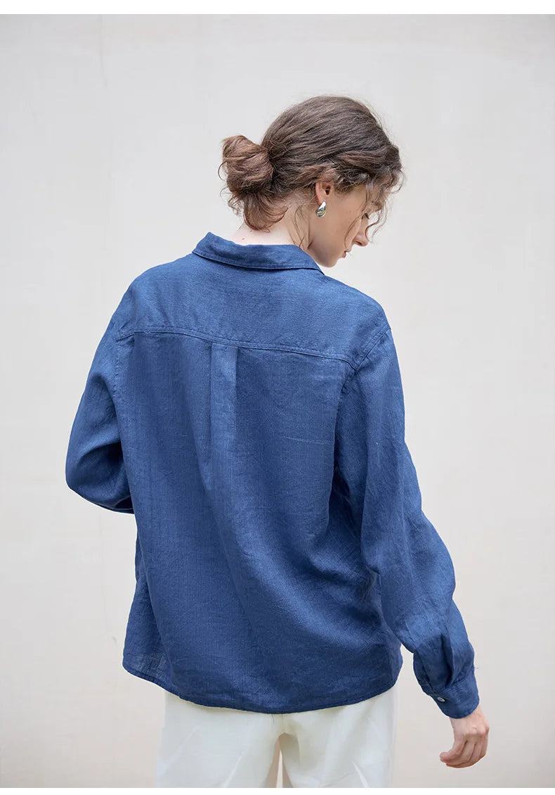 Women's Lyocell-Linen Blend Oversized Longline Shirt – Classic Collar