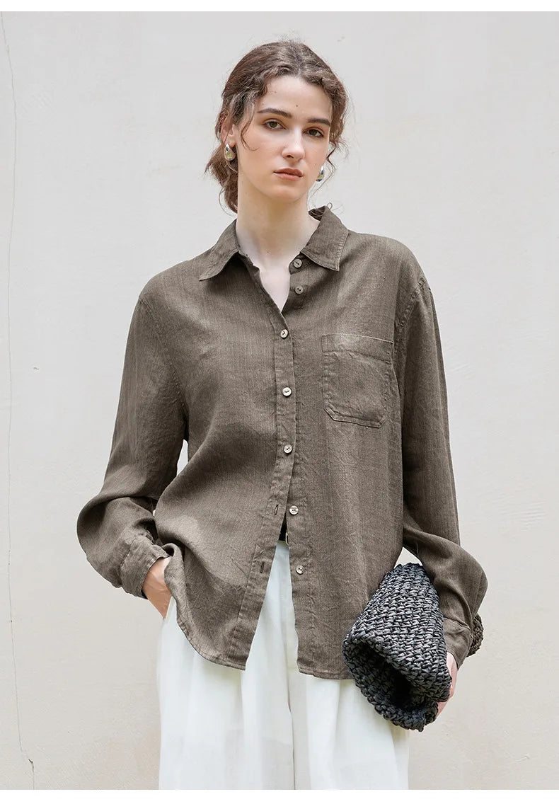 Women's Lyocell-Linen Blend Oversized Longline Shirt – Classic Collar