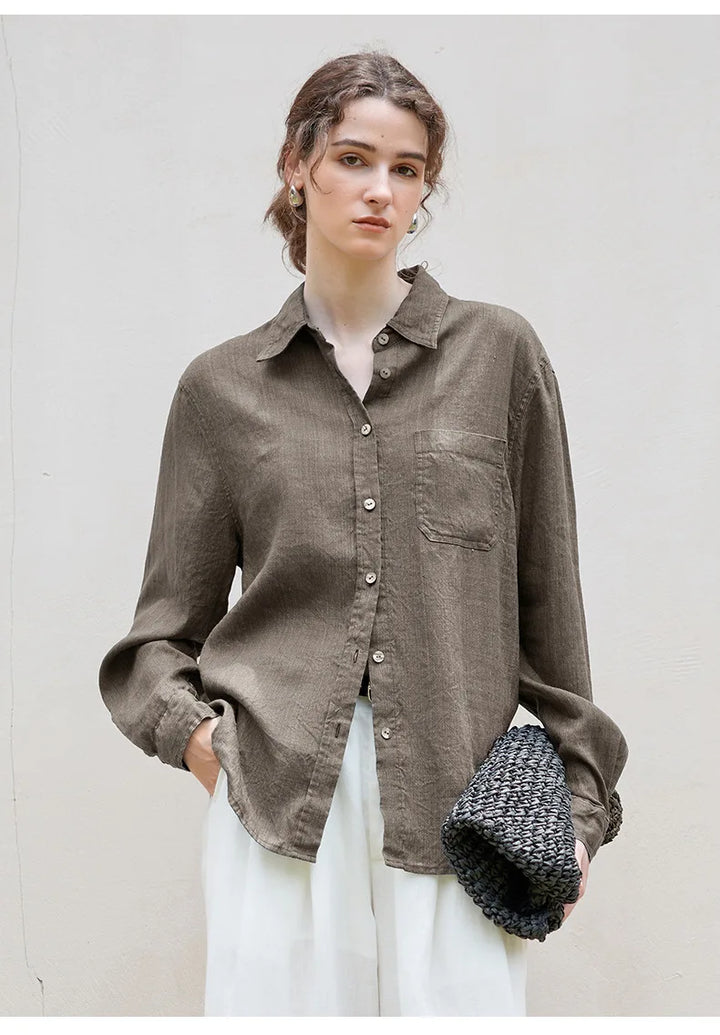 Women's Lyocell-Linen Blend Oversized Longline Shirt – Classic Collar