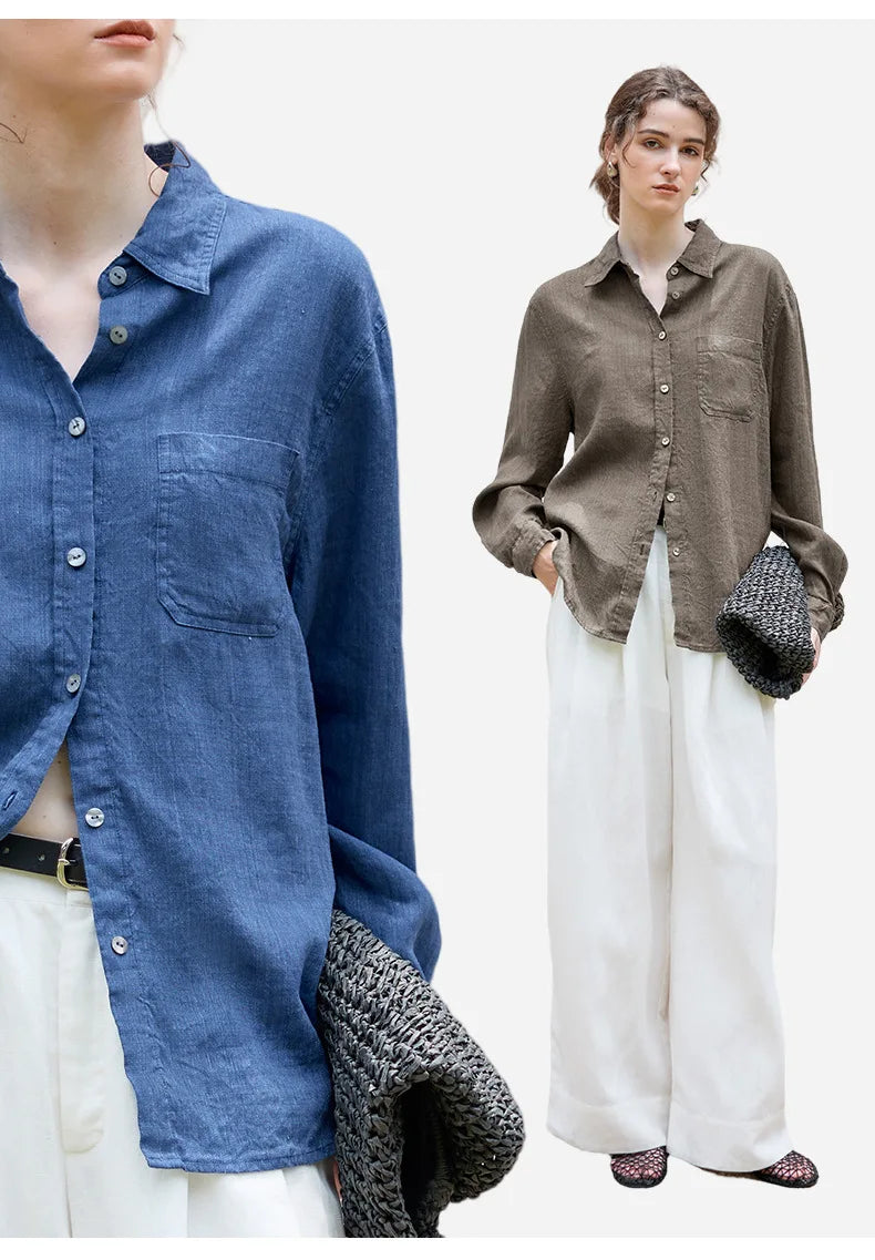 Women's Lyocell-Linen Blend Oversized Longline Shirt – Classic Collar