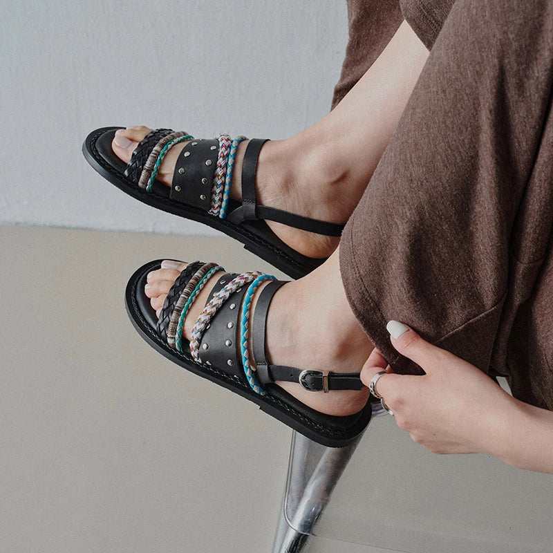 Women's Flat Gladiator Sandals – Braided Leather Slingback