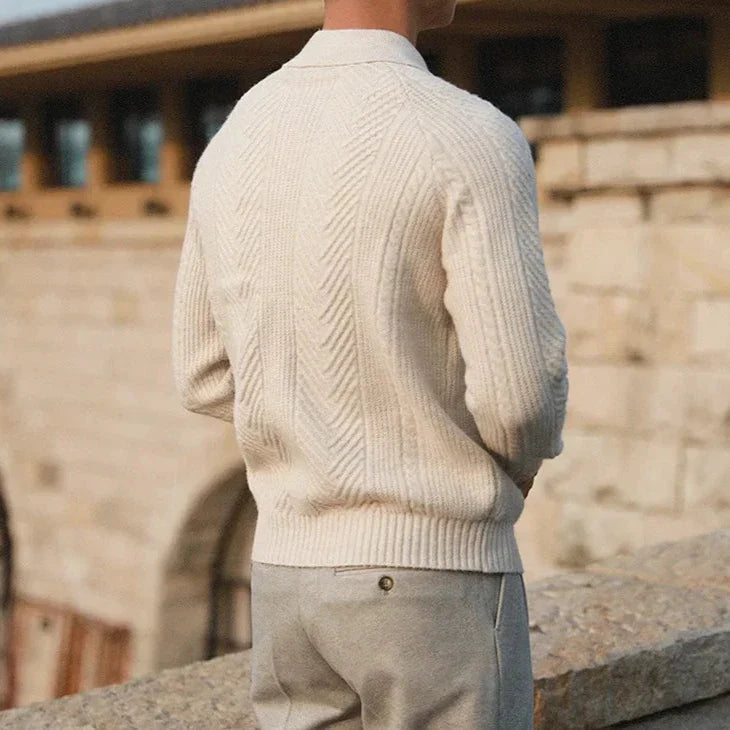 Men's Soft Knit Long Sleeve Polo Shirt Slim Fit – Woven Pattern