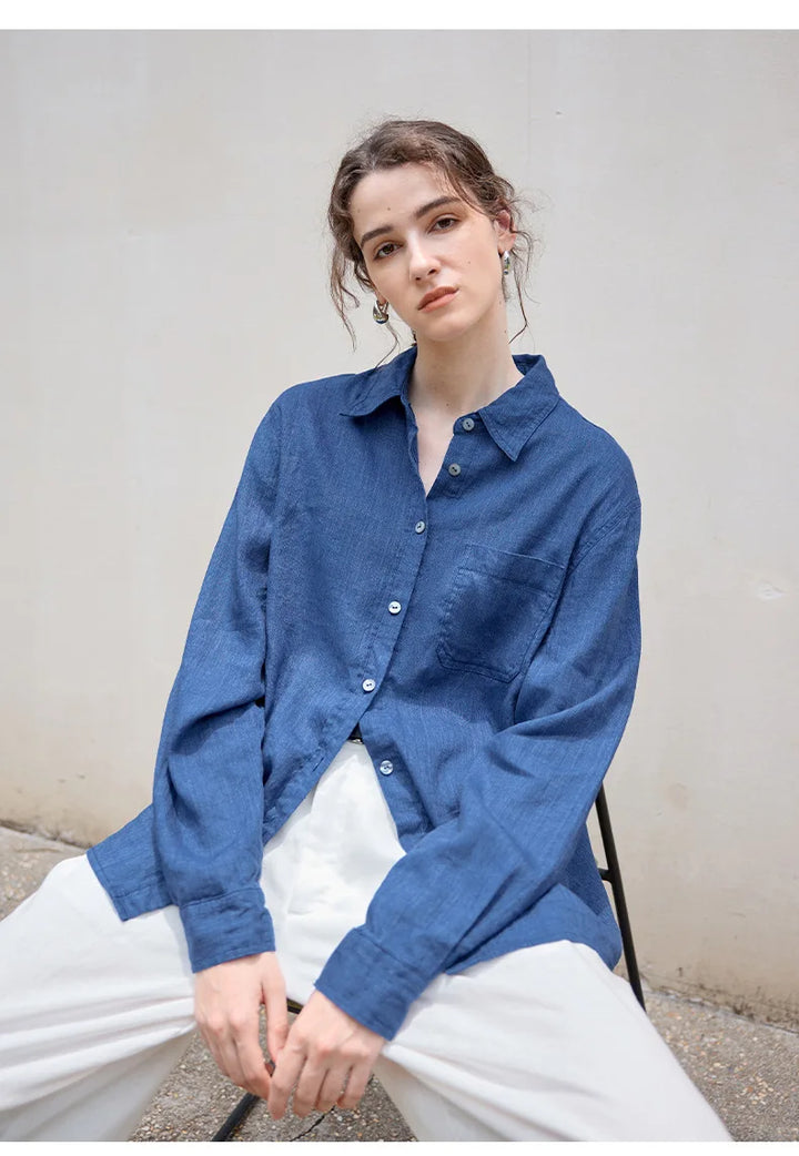 Women's Lyocell-Linen Blend Oversized Longline Shirt – Classic Collar