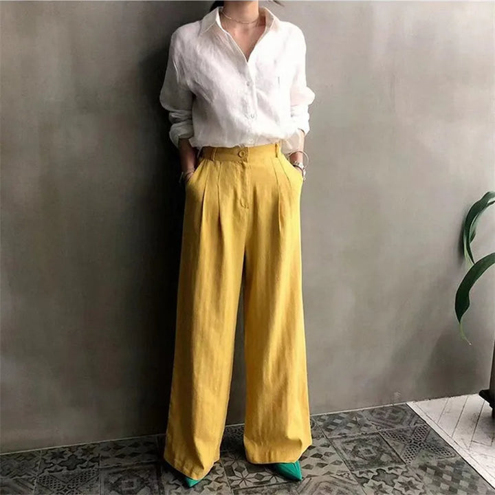 Women's Soft Linen Blend Open Collar Shirt – Relaxed Oversized Fit