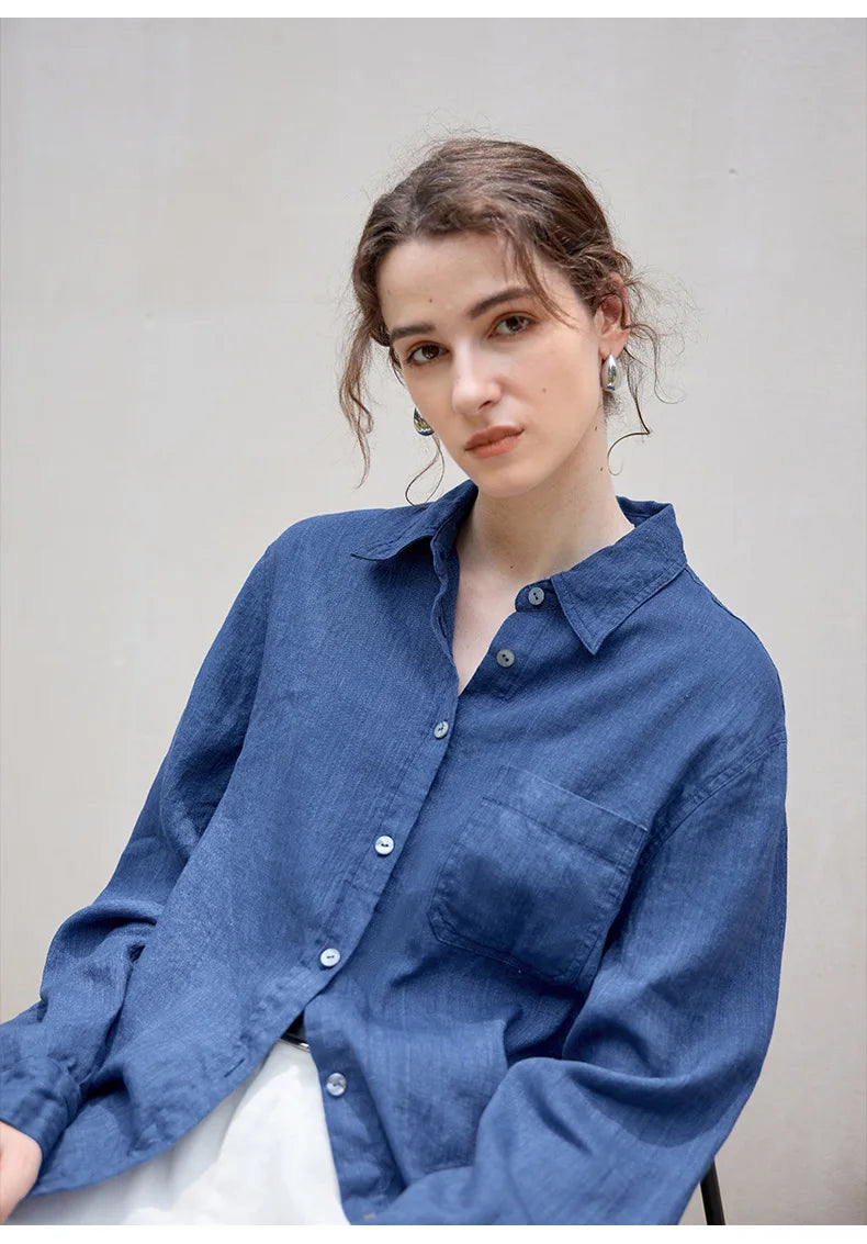 Women's Lyocell-Linen Blend Oversized Longline Shirt – Classic Collar