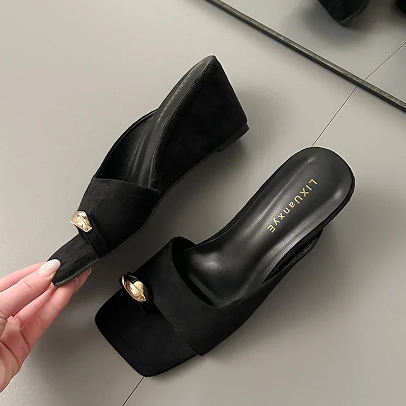 Women's Wedge Platform Sandal – Lambskin Square Toe Heel