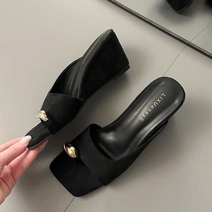Women's Wedge Platform Sandal – Lambskin Square Toe Heel