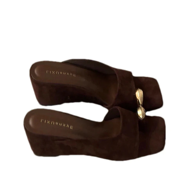Women's Wedge Platform Sandal – Lambskin Square Toe Heel