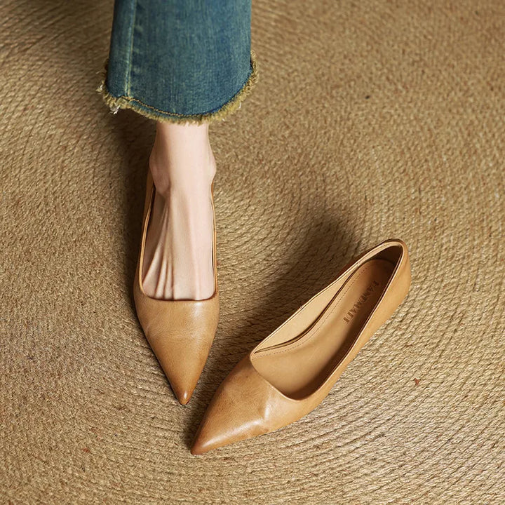 Women's Leather Pointed Toe Kitten Heel Pumps – Foam Padded Insole