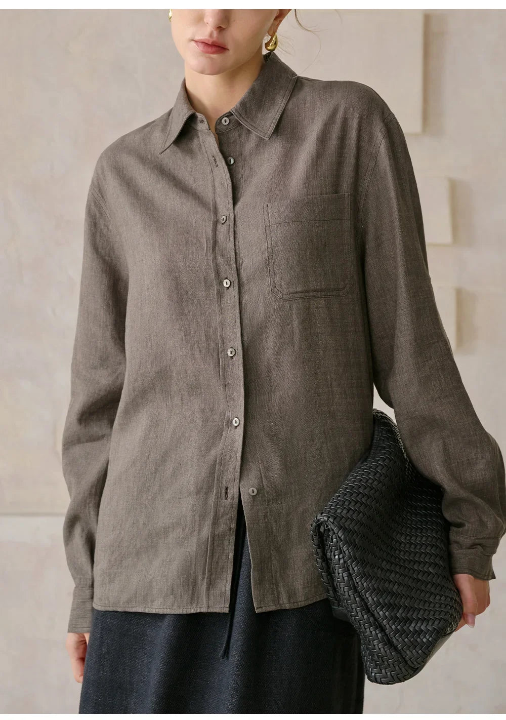 Women's Lyocell-Linen Blend Oversized Longline Shirt – Classic Collar