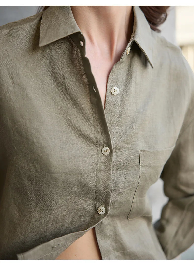Women's 100% Linen Cropped Oversized Shirt – Long Sleeve