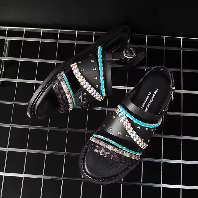 Women's Flat Gladiator Sandals – Braided Leather Slingback