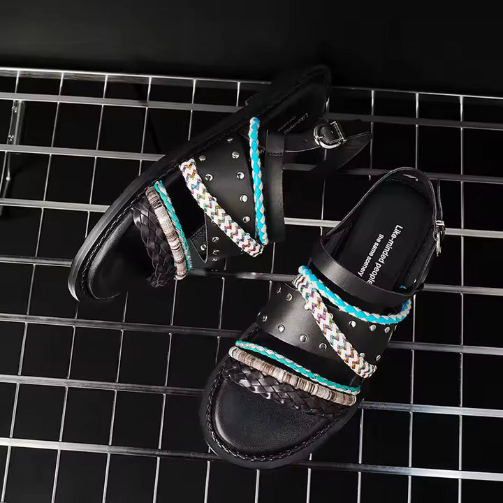 Women's Flat Gladiator Sandals – Braided Leather Slingback