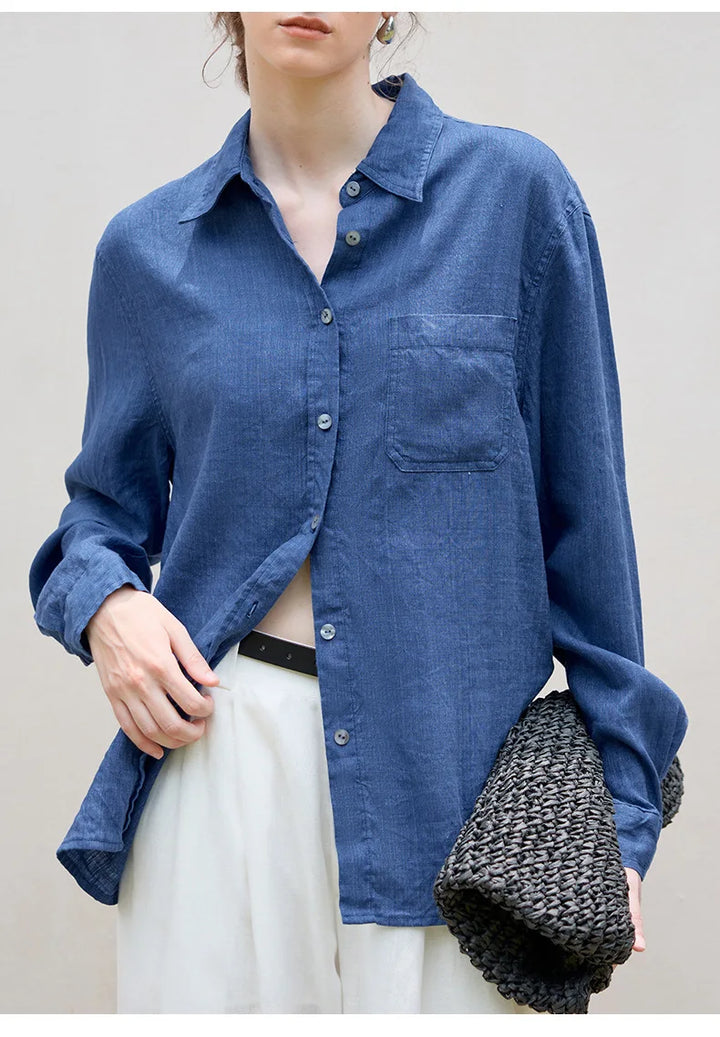 Women's Lyocell-Linen Blend Oversized Longline Shirt – Classic Collar