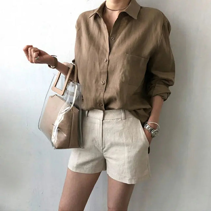 Linen Two Piece Set Women – Oversized Shirt & Shorts