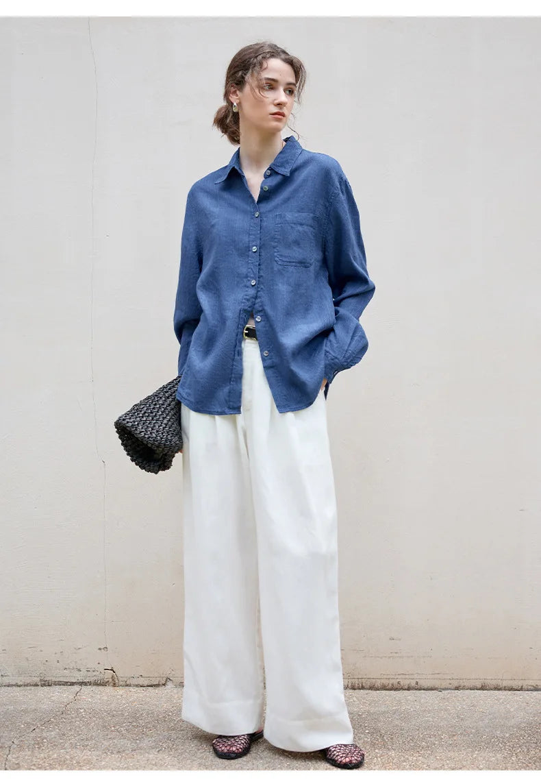 Women's Lyocell-Linen Blend Oversized Longline Shirt – Classic Collar