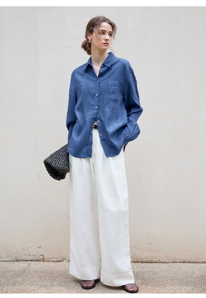 Women's Lyocell-Linen Blend Oversized Longline Shirt – Classic Collar