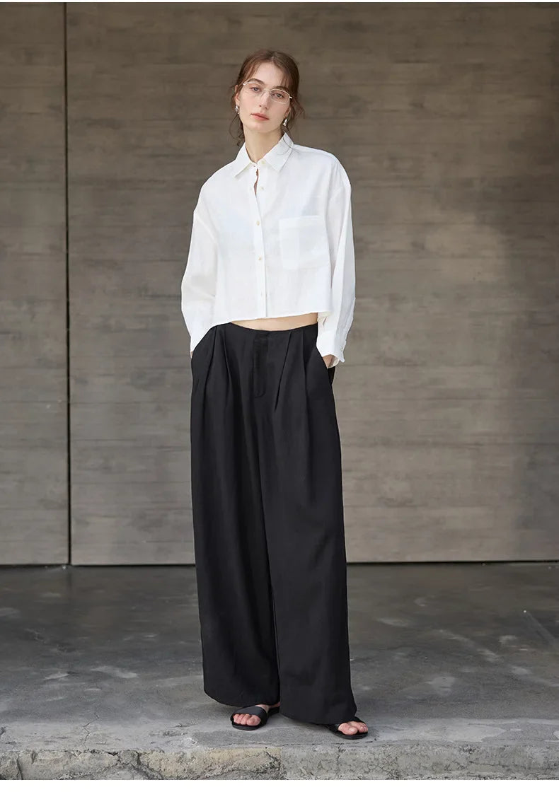 Women's 100% Linen Cropped Oversized Shirt – Long Sleeve