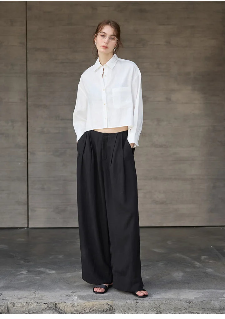 Women's 100% Linen Cropped Oversized Shirt – Long Sleeve